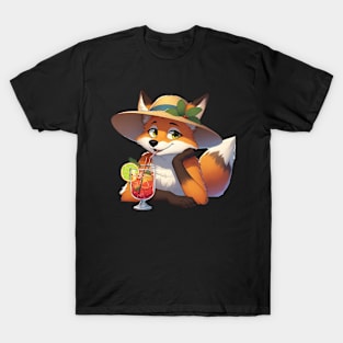 A fox drinking a cocktail AI T-Shirt